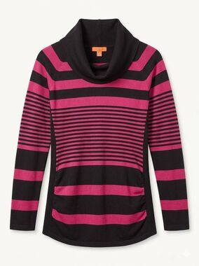 💜One A Maroon Boysenberry & Black Striped Cowl Neck Tunic Sweater Medium